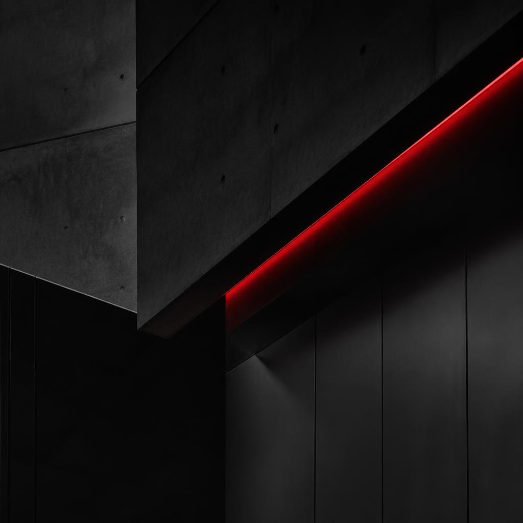 Minimalist dark architectural concrete structure with shadow and a striking red line